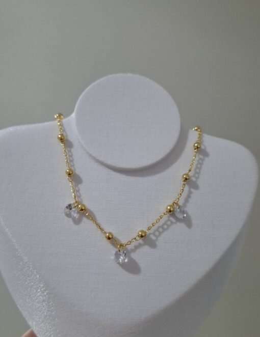 COLAR BOLINHAS + ZIRCONIAS BANHADO A OURO.