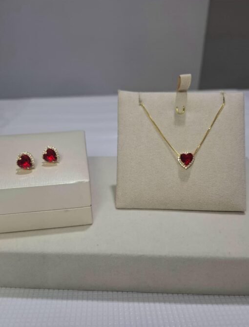 CONJUNTO LUXO VERMELHO - BANHO DE OURO.